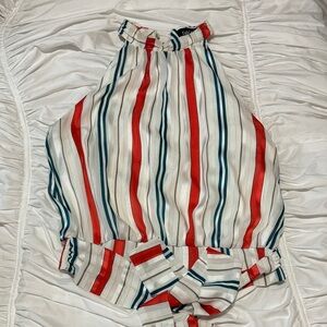 Fab'rik red white blue halter top with tie waist flowy women’s large sleeveless